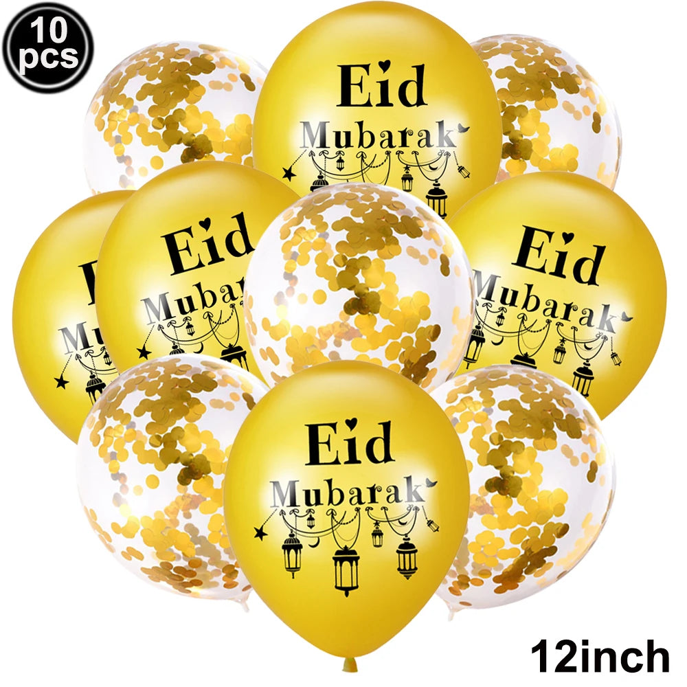Eid Mubarak Ballonbanner 🎈 – Mond & Stern Ballons mit islamischer Architektur für Ramadan & Eid Dekoration