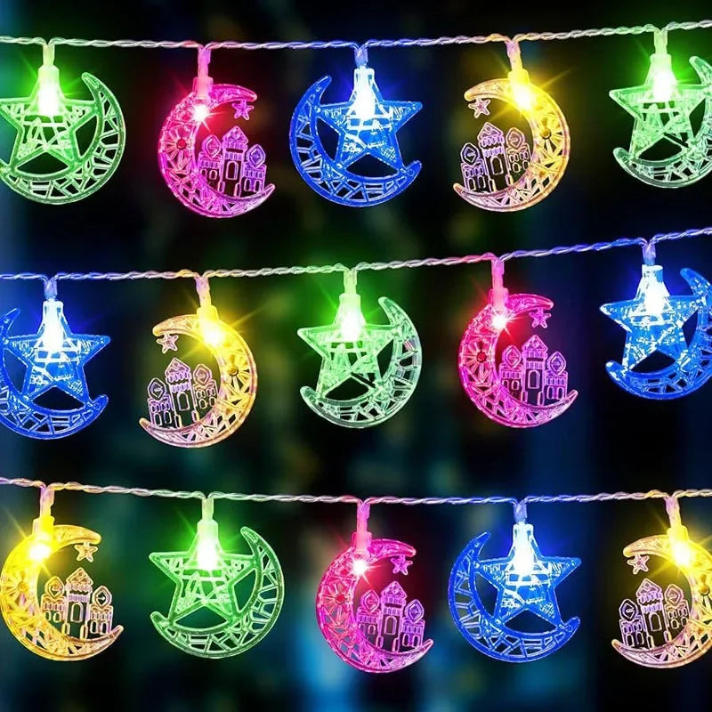 10–20 LED-Lichterkette 2026 Eid Mubarak Ramadan Dekorationen für Zuhause Mond Stern Burg Laterne Ramadan Außendekoration