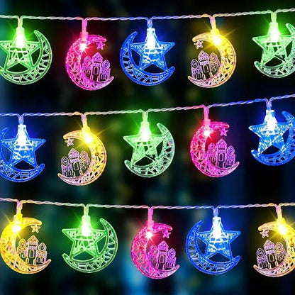 10–20 LED-Lichterkette 2026 Eid Mubarak Ramadan Dekorationen für Zuhause Mond Stern Burg Laterne Ramadan Außendekoration
