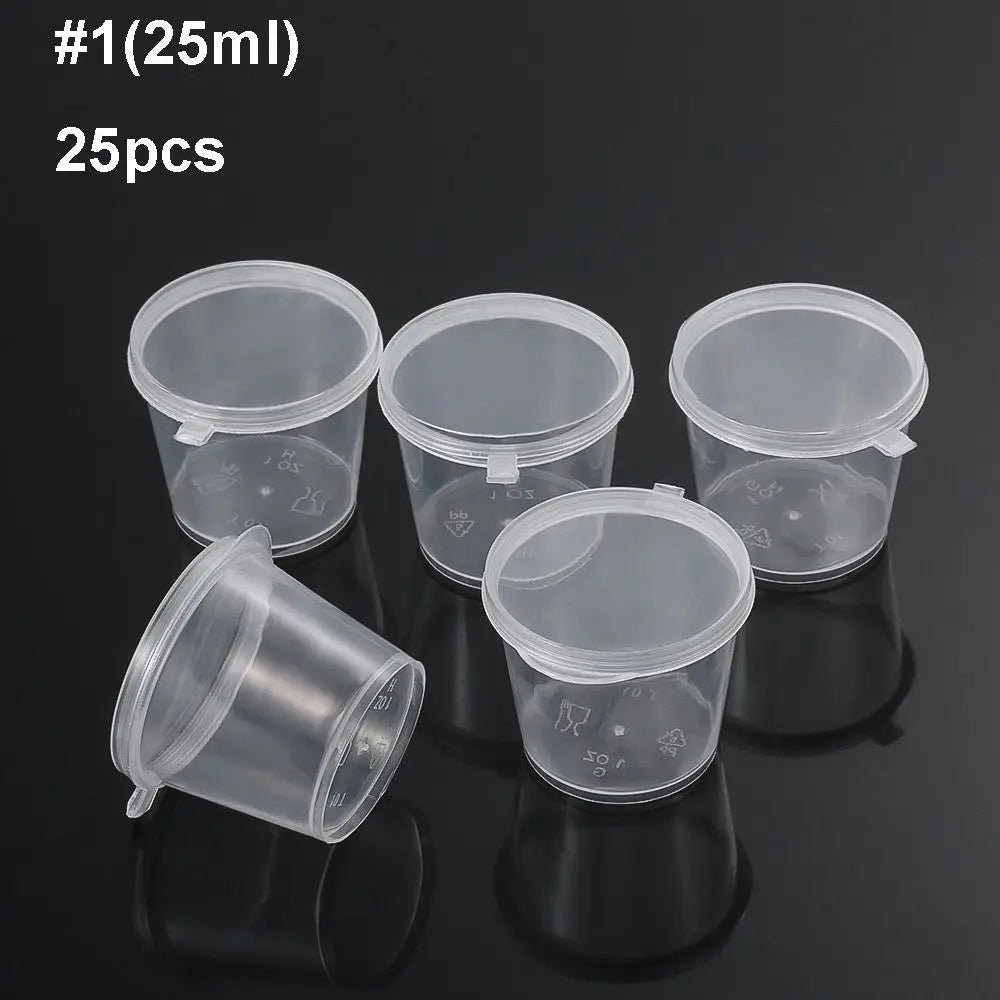 25 Stück Einweg-Saucenbecher 🍱 – 25/45 ml Kunststoffbehälter mit Klappdeckel für Take-Away & Dips