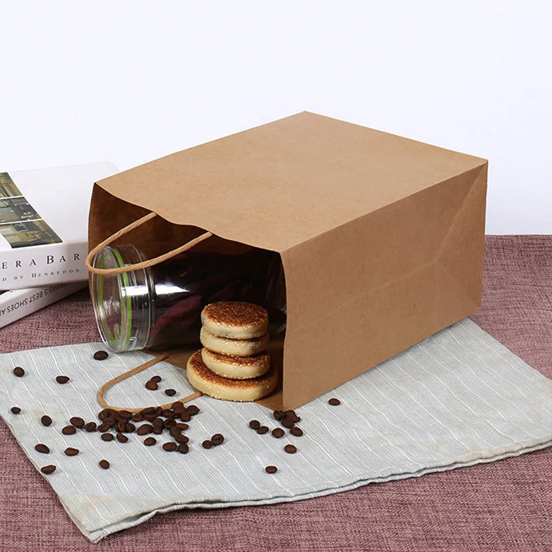 Kraft-Papiertüten mit Griffen, recycelbare Takeaway-Brot- und Kraftüte, braune Papier-Geschenktüte für kleine Unternehmen, Geburtstag, Hochzeit, Party
