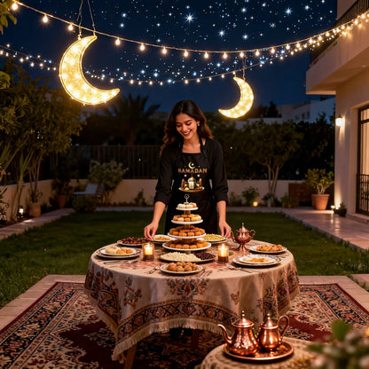 Schwarze Ramadan-Mubarak-Schürze 2026 für muslimische Mütter, Großmütter, Tanten und Ehefrauen – Geschenkidee für Al-Adha Islam Kareem und Familienfeiern