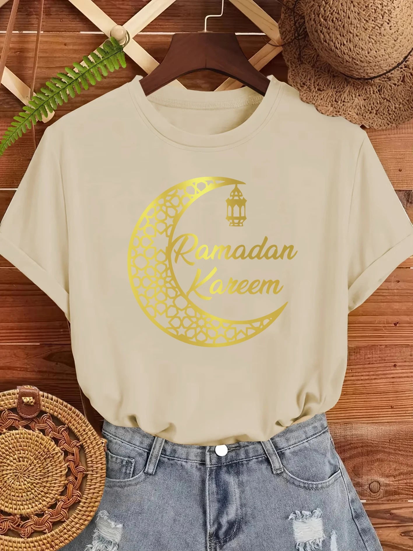 Ramadan Kareem Damen T-Shirt 🌙 – Locker, weich & lässig aus Baumwolle, Kurzarm Sommer-Streetwear