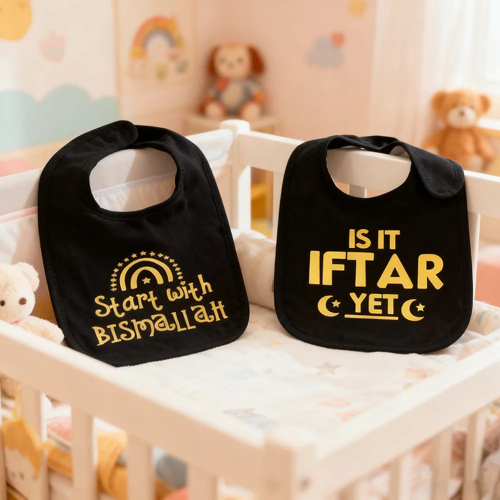 Beginnen Sie mit Bismillah Black Bib Ramadan Baby Bib Mubarak Kareem Happy Eid Al Adha Al-Fitr Muslim Islamic Iftar Baby Shower Gift