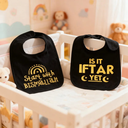Beginnen Sie mit Bismillah Black Bib Ramadan Baby Bib Mubarak Kareem Happy Eid Al Adha Al-Fitr Muslim Islamic Iftar Baby Shower Gift