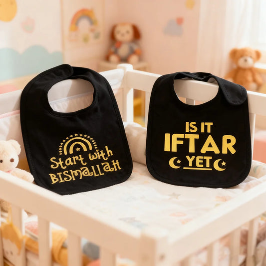 Beginnen Sie mit Bismillah Black Bib Ramadan Baby Bib Mubarak Kareem Happy Eid Al Adha Al-Fitr Muslim Islamic Iftar Baby Shower Gift