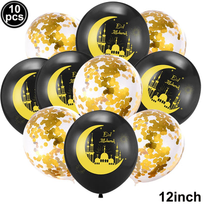 Eid Mubarak Ballonbanner 🎈 – Mond & Stern Ballons mit islamischer Architektur für Ramadan & Eid Dekoration