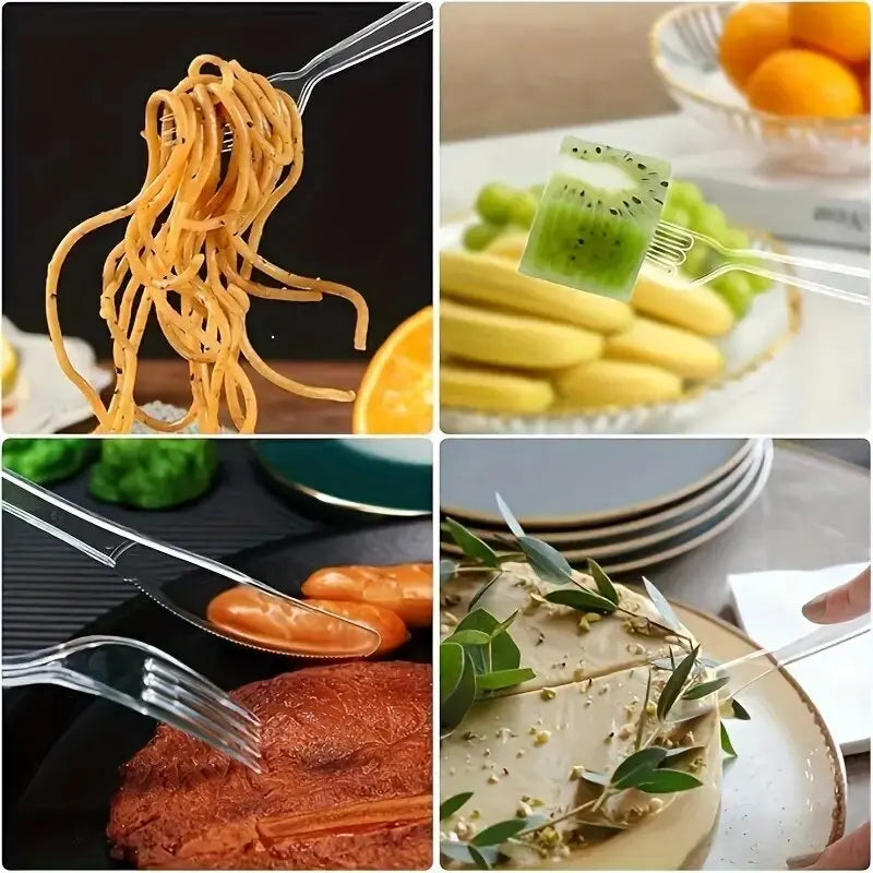 100 Stück/Packung Transparente Einweggabeln aus Kunststoff für Partys, Picknicks, Geburtstagsfeiern, Kuchen, Obst und Desserts