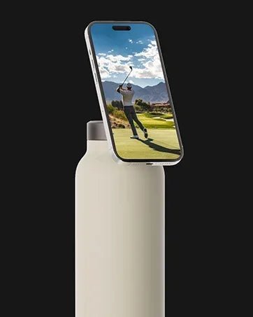 Isolierte Sport-Trinkflasche mit magnetischer Handyhalterung und integriertem Ständer – perfekt für Fitnessstudio, Outdoor-Abenteuer und Reisen.