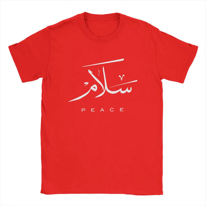 Friedens-T-Shirts mit moderner arabischer Kalligrafie, Herren-T-Shirts aus 100 % Baumwolle, Rundhalsausschnitt, Gruß zum Eid-Fest, islamische Kunst-T-Shirts, Kurzarm-Tops