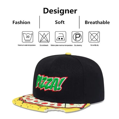 Hip-Hop Snapback Cap 🍕 – Verstellbare, atmungsaktive Unisex Baseballkappe mit Sonnenschutz & Pizza-Stickerei