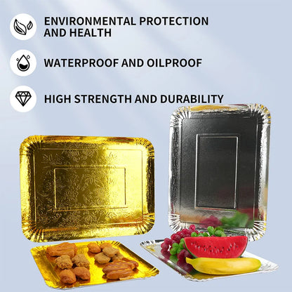 3er-Set Einweg-Servierplatten 🥂 – Gold & Silber, wasserdicht & fettabweisend für Party, Catering & Takeaway