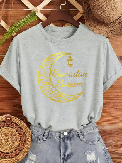 Ramadan Kareem Damen T-Shirt 🌙 – Locker, weich & lässig aus Baumwolle, Kurzarm Sommer-Streetwear