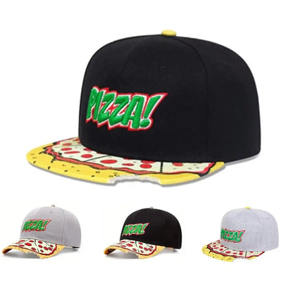 Hip-Hop Snapback Cap 🍕 – Verstellbare, atmungsaktive Unisex Baseballkappe mit Sonnenschutz & Pizza-Stickerei