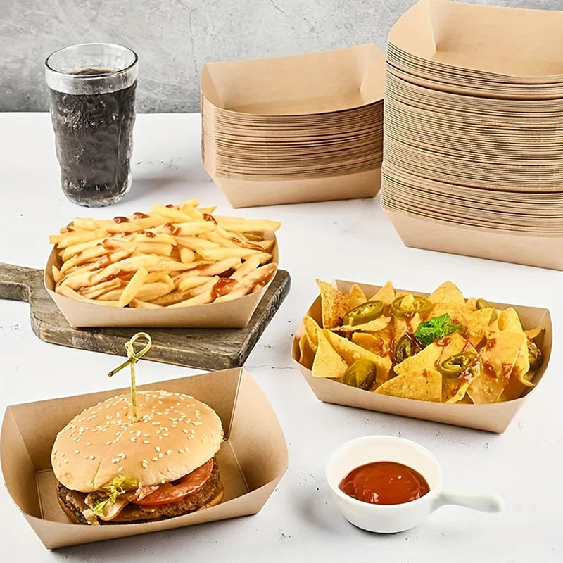 50 Stück Einweg-Snackschalen, Gebäckteller, Dessertteller aus Kraftpapier, ölbeständige Pappschalen, Partygeschirr