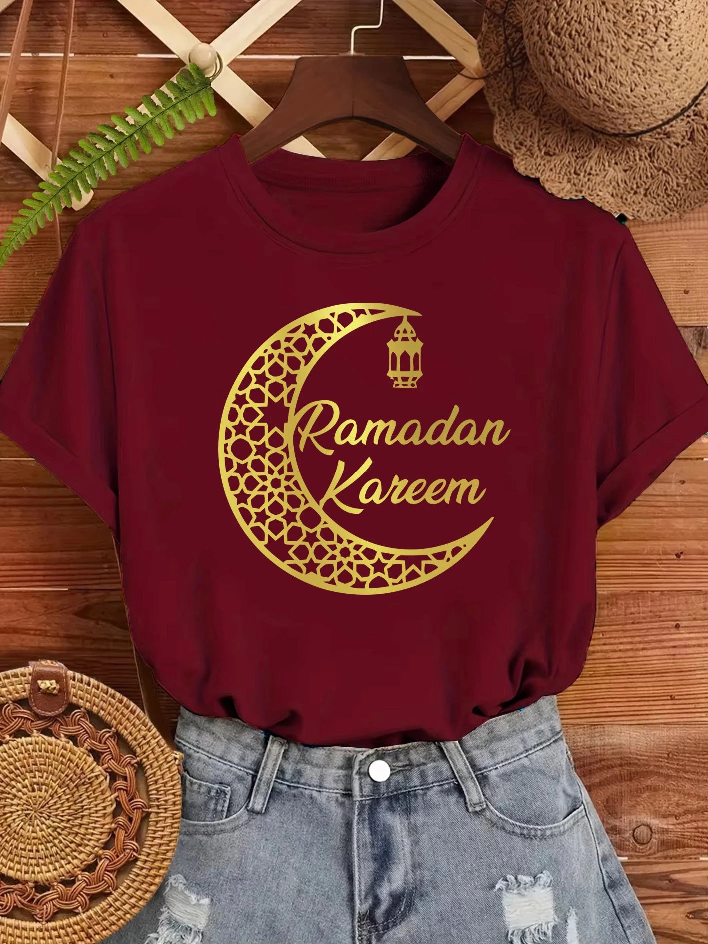 Ramadan Kareem Damen T-Shirt 🌙 – Locker, weich & lässig aus Baumwolle, Kurzarm Sommer-Streetwear
