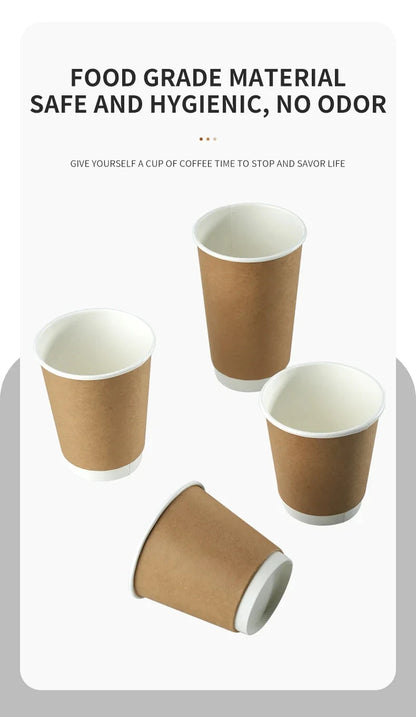 8–16oz Einweg-Kaffeebecher ☕ – Doppelwandige Kraftpapier-Becher mit Deckel für Heiß- & Kaltgetränke To-Go