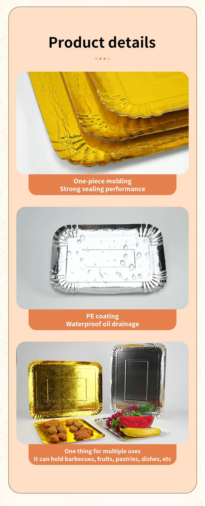3er-Set Einweg-Servierplatten 🥂 – Gold & Silber, wasserdicht & fettabweisend für Party, Catering & Takeaway