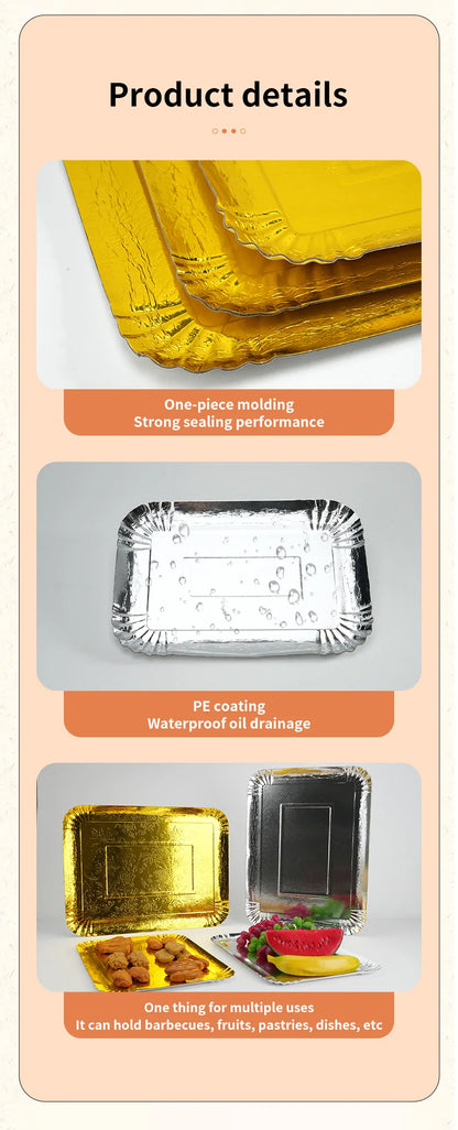 3er-Set Einweg-Servierplatten 🥂 – Gold & Silber, wasserdicht & fettabweisend für Party, Catering & Takeaway