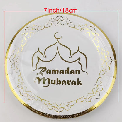 20 Stück/Packung Ramadan Mubarak 7-Zoll-Pappteller und 250-ml-Pappbecher für die Dekoration der Eid-Feier
