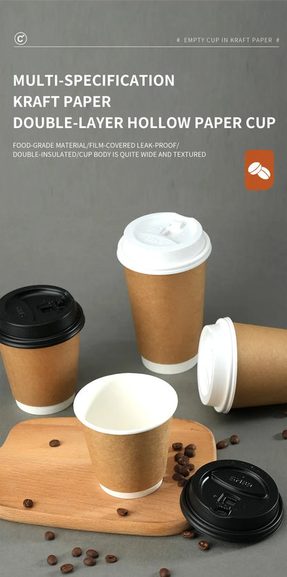 8–16oz Einweg-Kaffeebecher ☕ – Doppelwandige Kraftpapier-Becher mit Deckel für Heiß- & Kaltgetränke To-Go