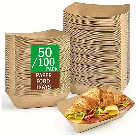 50 Stück Einweg-Snackschalen, Gebäckteller, Dessertteller aus Kraftpapier, ölbeständige Pappschalen, Partygeschirr