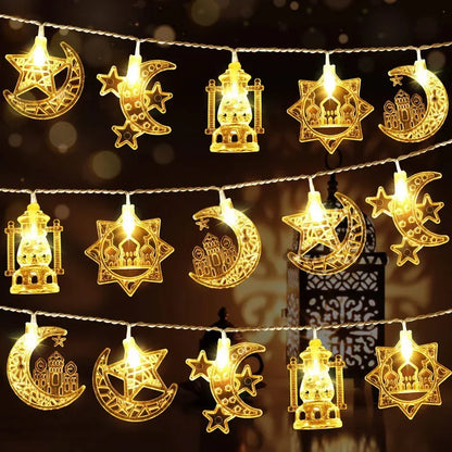 10–20 LED-Lichterkette 2026 Eid Mubarak Ramadan Dekorationen für Zuhause Mond Stern Burg Laterne Ramadan Außendekoration