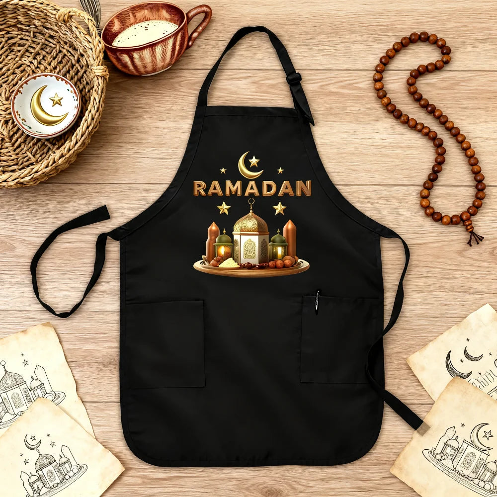 Schwarze Ramadan-Mubarak-Schürze 2026 für muslimische Mütter, Großmütter, Tanten und Ehefrauen – Geschenkidee für Al-Adha Islam Kareem und Familienfeiern