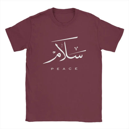 Friedens-T-Shirts mit moderner arabischer Kalligrafie, Herren-T-Shirts aus 100 % Baumwolle, Rundhalsausschnitt, Gruß zum Eid-Fest, islamische Kunst-T-Shirts, Kurzarm-Tops
