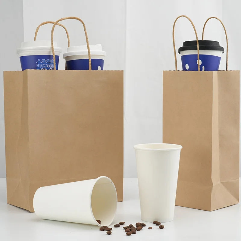 Kraft-Papiertüten mit Griffen, recycelbare Takeaway-Brot- und Kraftüte, braune Papier-Geschenktüte für kleine Unternehmen, Geburtstag, Hochzeit, Party