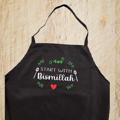Beginnen Sie mit Bismillah Küchenschürze Eid Ramadan Mubarak Kareem Geschenk Frohes Al Adha Muslimisches islamisches Familienessen Partydekoration