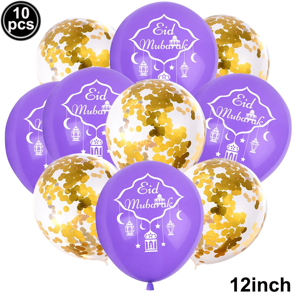 Eid Mubarak Ballonbanner 🎈 – Mond & Stern Ballons mit islamischer Architektur für Ramadan & Eid Dekoration
