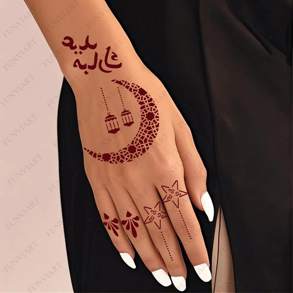 Henna Schablonen Set 🌙 – Wiederverwendbare Tattoo Vorlagen für Hände & Finger, ideal für Festivals & Body Art