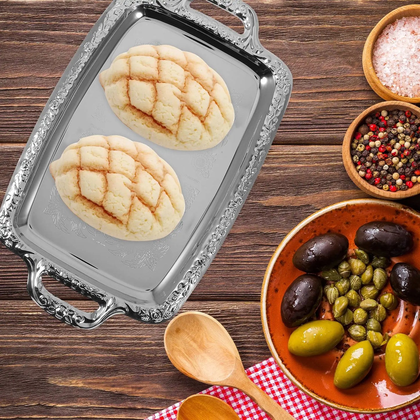 Retro Brottablett 🌿 – Umweltfreundliches Küchen- & Serviertablett für Brot, Lebensmittel & Esszimmer