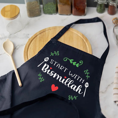 Beginnen Sie mit Bismillah Küchenschürze Eid Ramadan Mubarak Kareem Geschenk Frohes Al Adha Muslimisches islamisches Familienessen Partydekoration