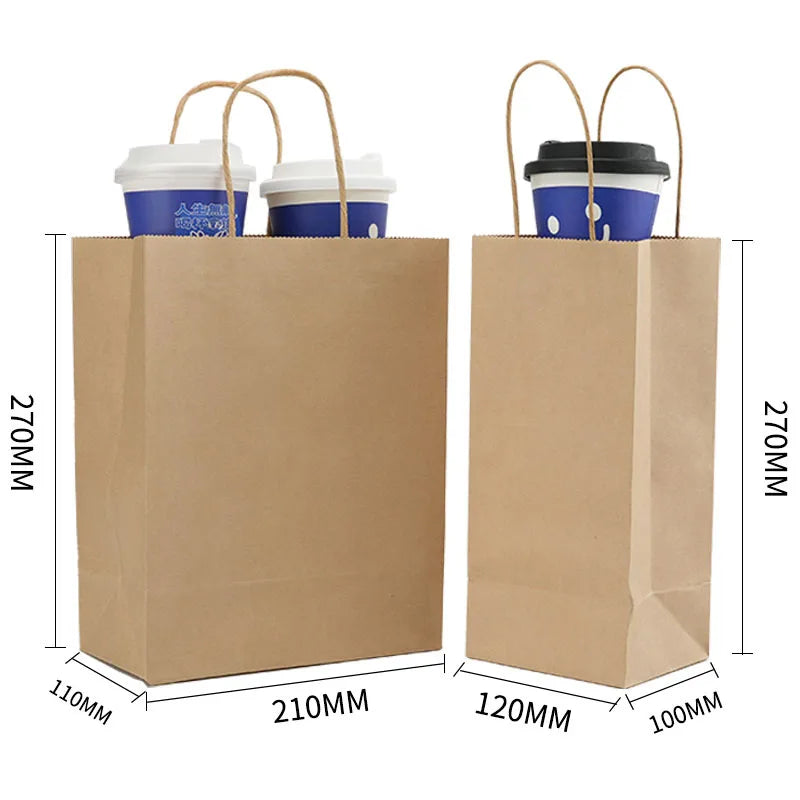 Kraft-Papiertüten mit Griffen, recycelbare Takeaway-Brot- und Kraftüte, braune Papier-Geschenktüte für kleine Unternehmen, Geburtstag, Hochzeit, Party