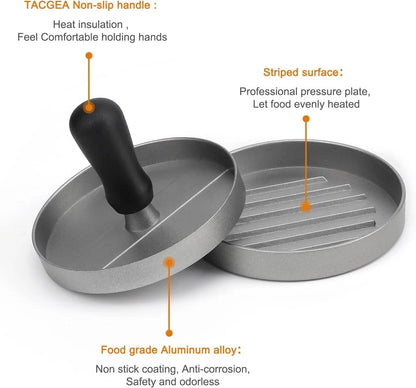 Burgerpresse mit Antihaftbeschichtung 🍔 – Aluminium Küchen- & Grillpresse inkl. Wachspapier