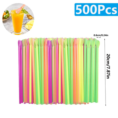 50–2000 Stück Getränkelöffel-Strohhalme, farbig, für Milchshakes und Smoothies, ideal für Partys, Bars und Geburtstage (Großhandel)