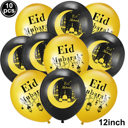 Eid Mubarak Ballonbanner 🎈 – Mond & Stern Ballons mit islamischer Architektur für Ramadan & Eid Dekoration