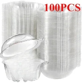 50/100 Stück 250 ml Einweg-Salatbecher, transparente Dessertbecher aus Kunststoff, Schüsseln, Behälter mit gewölbtem/flachem Deckel für Eiscreme-Cupcakes