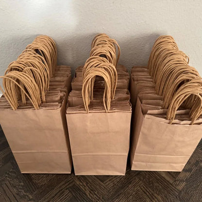 Kraft-Papiertüten mit Griffen, recycelbare Takeaway-Brot- und Kraftüte, braune Papier-Geschenktüte für kleine Unternehmen, Geburtstag, Hochzeit, Party