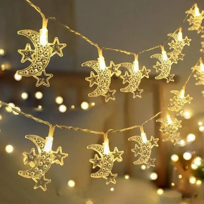 10–20 LED-Lichterkette 2026 Eid Mubarak Ramadan Dekorationen für Zuhause Mond Stern Burg Laterne Ramadan Außendekoration