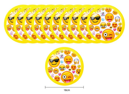 136-teiliges Emoji-Partygeschirr-Set mit lächelnden Gesichtern, Pappbecher und -teller, Einweggeschirr für Geburtstage, Feste und Feiern, Partydekoration