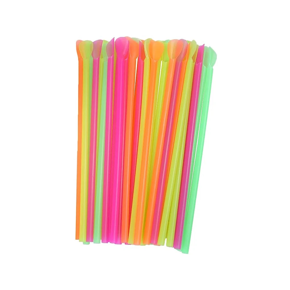 50–2000 Stück Getränkelöffel-Strohhalme, farbig, für Milchshakes und Smoothies, ideal für Partys, Bars und Geburtstage (Großhandel)