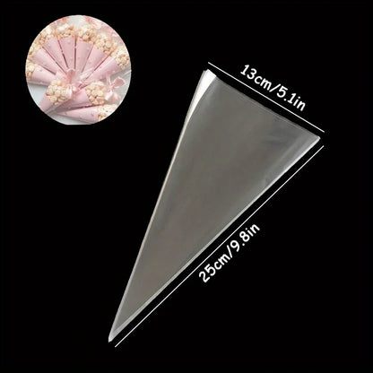 50 Stück Transparente Kegel-Süßigkeitentüten 🍬 – Durchsichtige Tüten für Popcorn, Candy Bar, Babyparty & Hochzeit