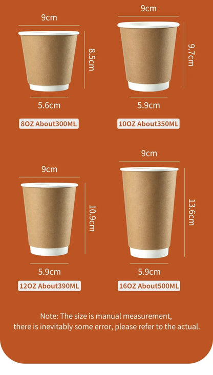 8–16oz Einweg-Kaffeebecher ☕ – Doppelwandige Kraftpapier-Becher mit Deckel für Heiß- & Kaltgetränke To-Go