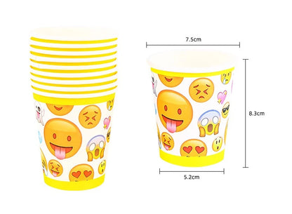 136-teiliges Emoji-Partygeschirr-Set mit lächelnden Gesichtern, Pappbecher und -teller, Einweggeschirr für Geburtstage, Feste und Feiern, Partydekoration