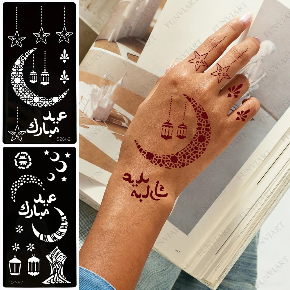 Henna Schablonen Set 🌙 – Wiederverwendbare Tattoo Vorlagen für Hände & Finger, ideal für Festivals & Body Art