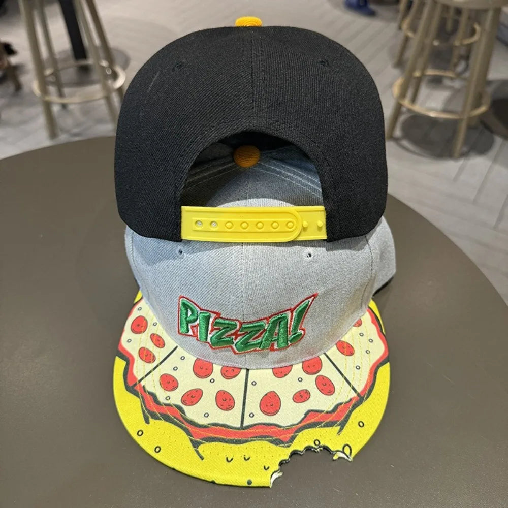 Hip-Hop Snapback Cap 🍕 – Verstellbare, atmungsaktive Unisex Baseballkappe mit Sonnenschutz & Pizza-Stickerei