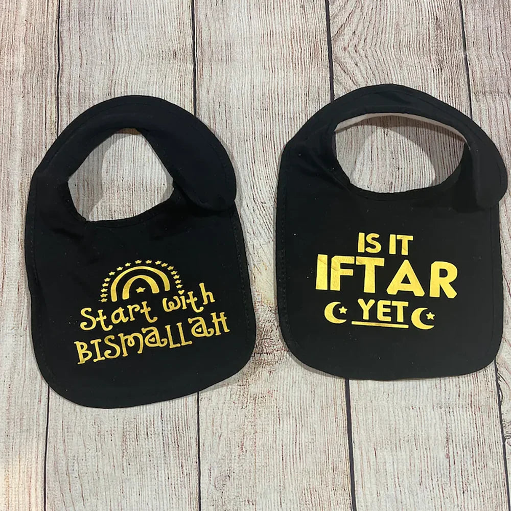 Beginnen Sie mit Bismillah Black Bib Ramadan Baby Bib Mubarak Kareem Happy Eid Al Adha Al-Fitr Muslim Islamic Iftar Baby Shower Gift